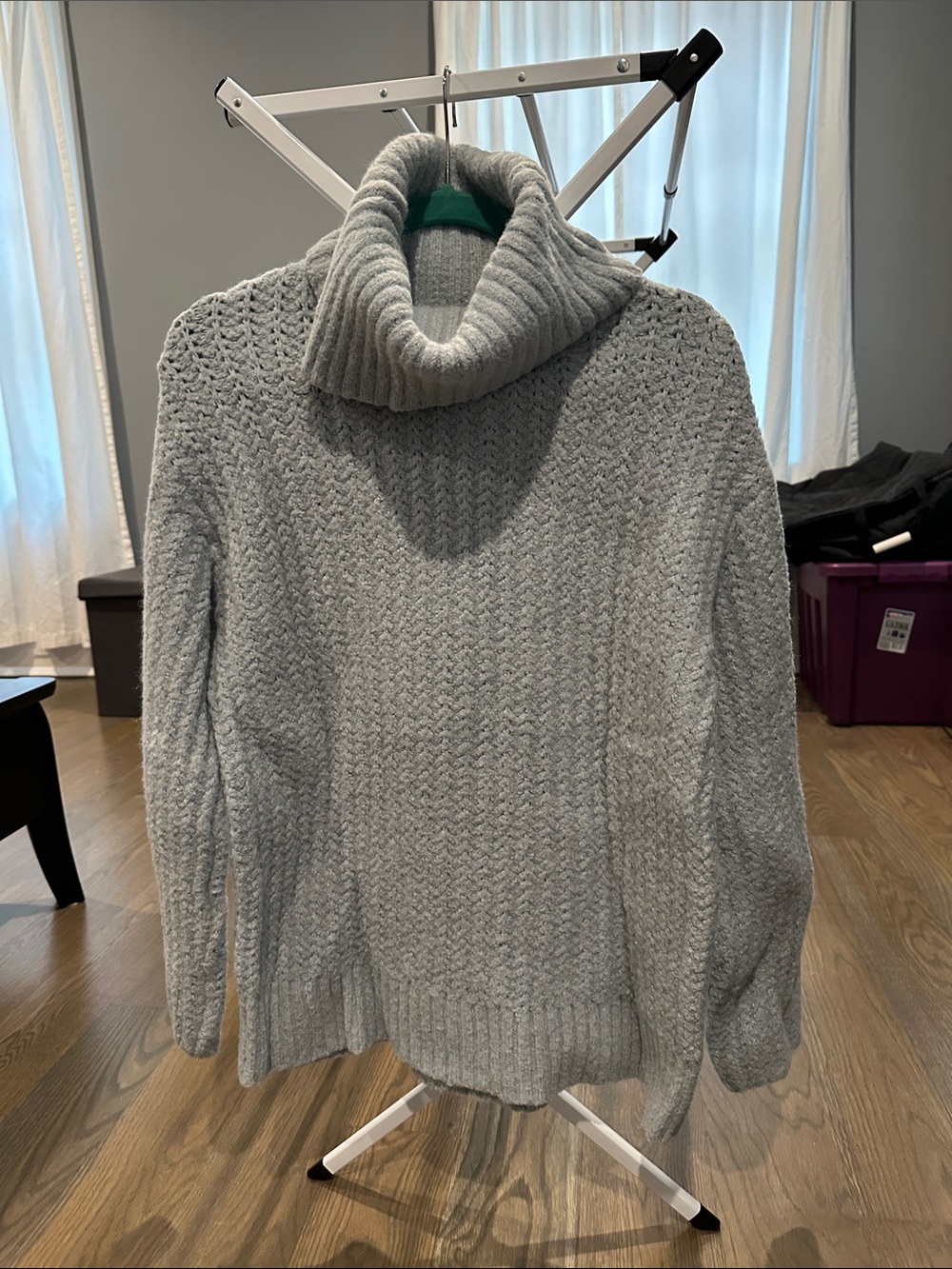 Anthropologie Light Gray Turtleneck Cable Knit Sweater by Maeve